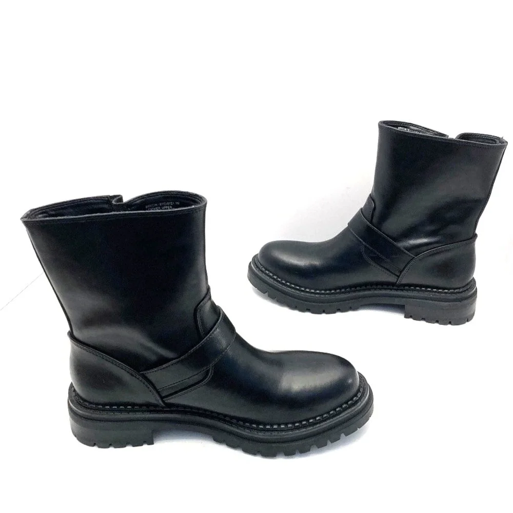 Steve Madden Brycin Moto Boots Lug Sole Black Leather Womens 9M Biker